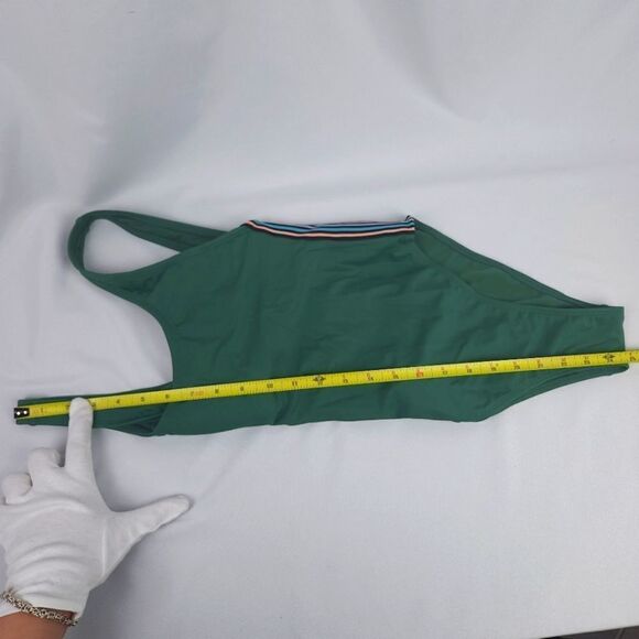 Xhilaration Green Multi Color Side Stripe Retro Scoop Back One Piece Swimsuit - Picture 12 of 15